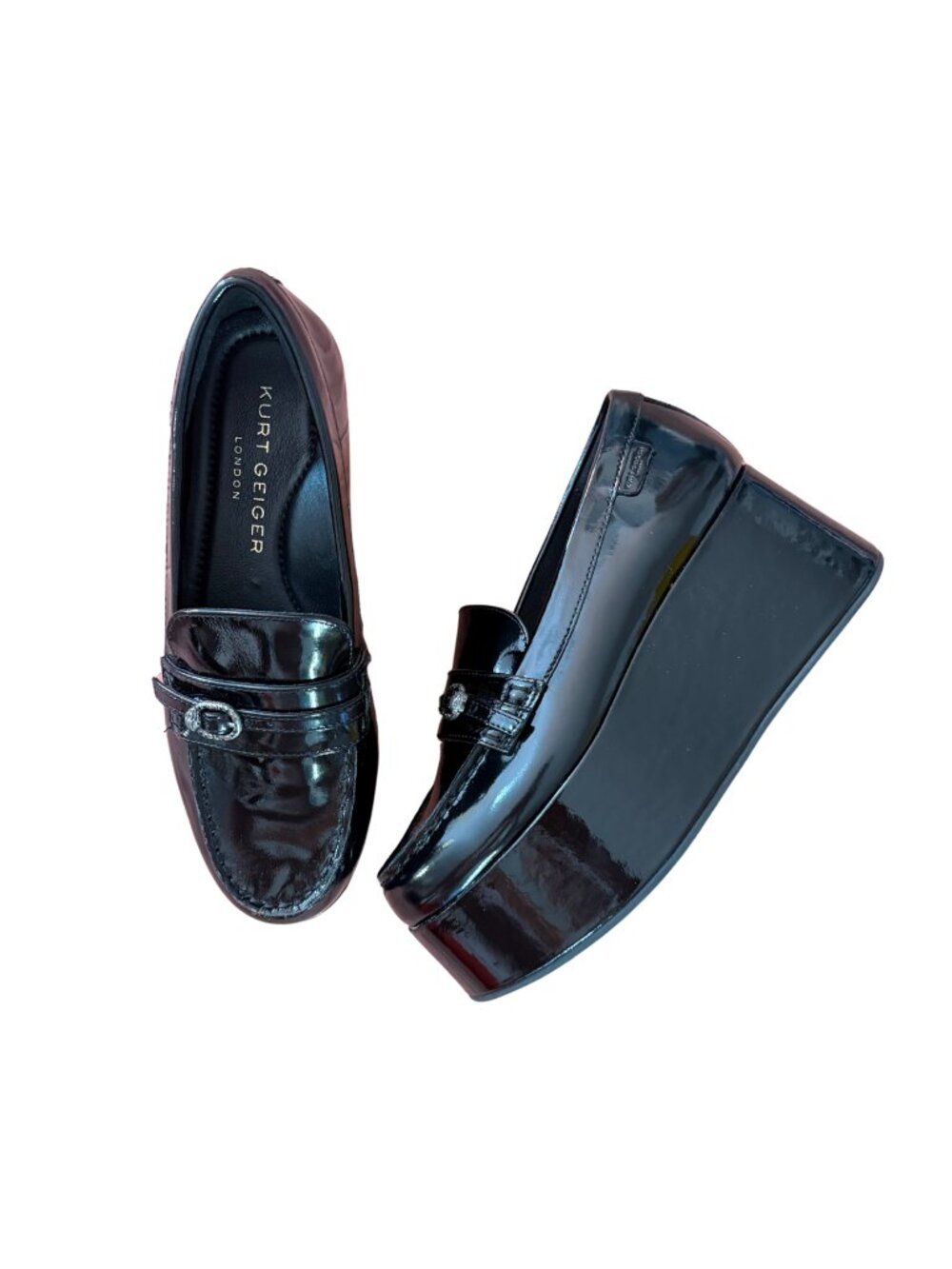 KURT GEIGER Mayfair Platform Black Pantent Loafer EUC $268 Sz 36.5